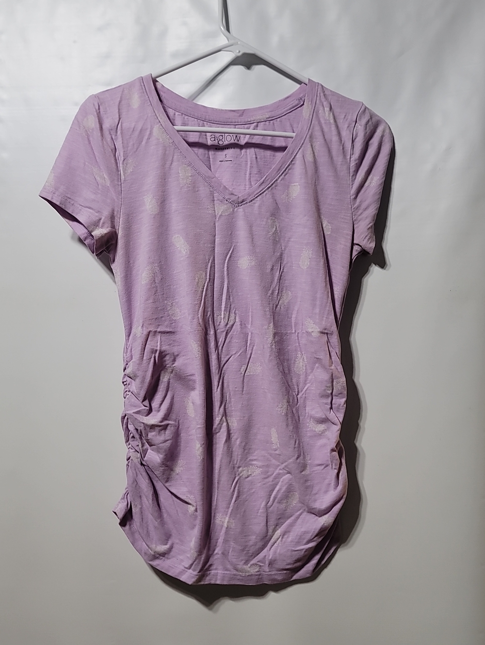 a:glow Maternity Lavender Pineapple V-Neck Short Sleeve Top